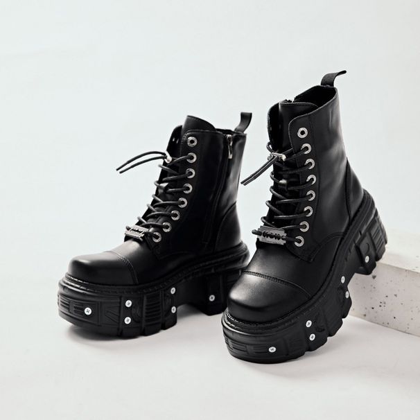 European And American Style Dark Motorcycle Heavy Metal Thick-Soled Martin Boots Spring New Women's Punk Leather Shoes_vogvips.com
