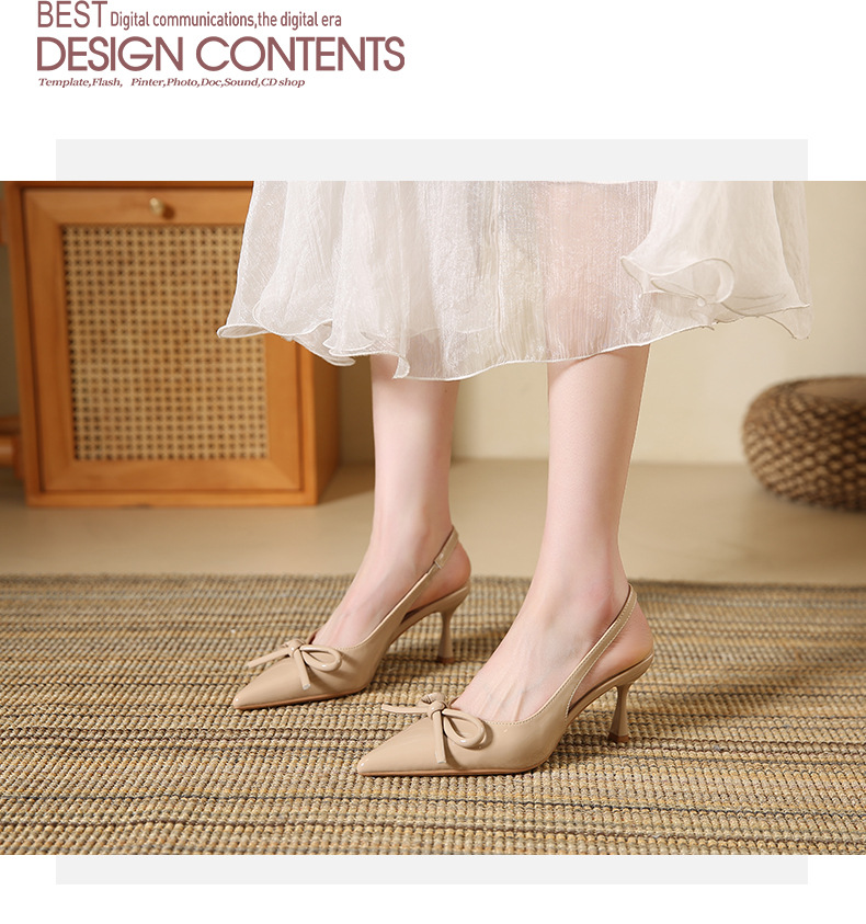 MTX 2025 Spring New Fashion Sandals For Women, Thin Heel, Comfortable Slip-On, Closed Toe, Rubber Bowknot Pointed Toe_vogvips.com