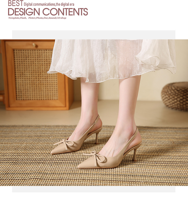 MTX 2025 Spring New Fashion Sandals For Women, Thin Heel, Comfortable Slip-On, Closed Toe, Rubber Bowknot Pointed Toe_vogvips.com