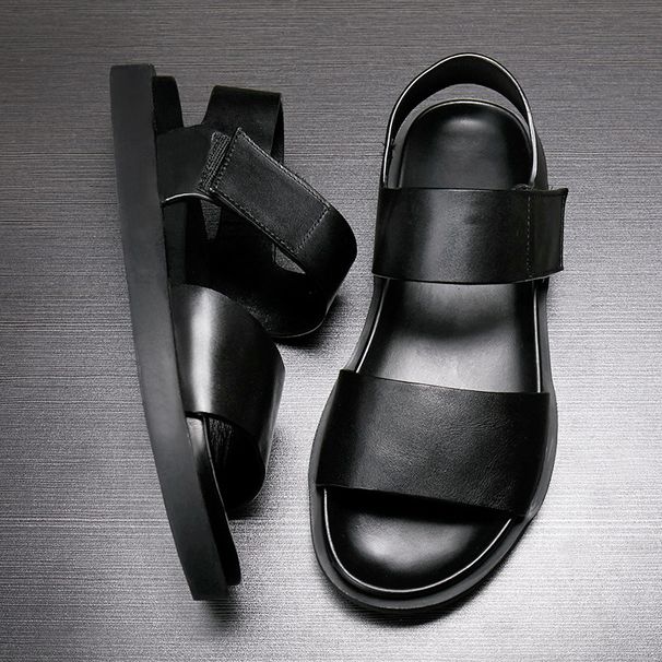 Summer Thick Soled Sponge Cake With Top Layer Leather Trendy Shoes Beach Leisure, Breathable, Non Slip, Versatile_vogvips.com