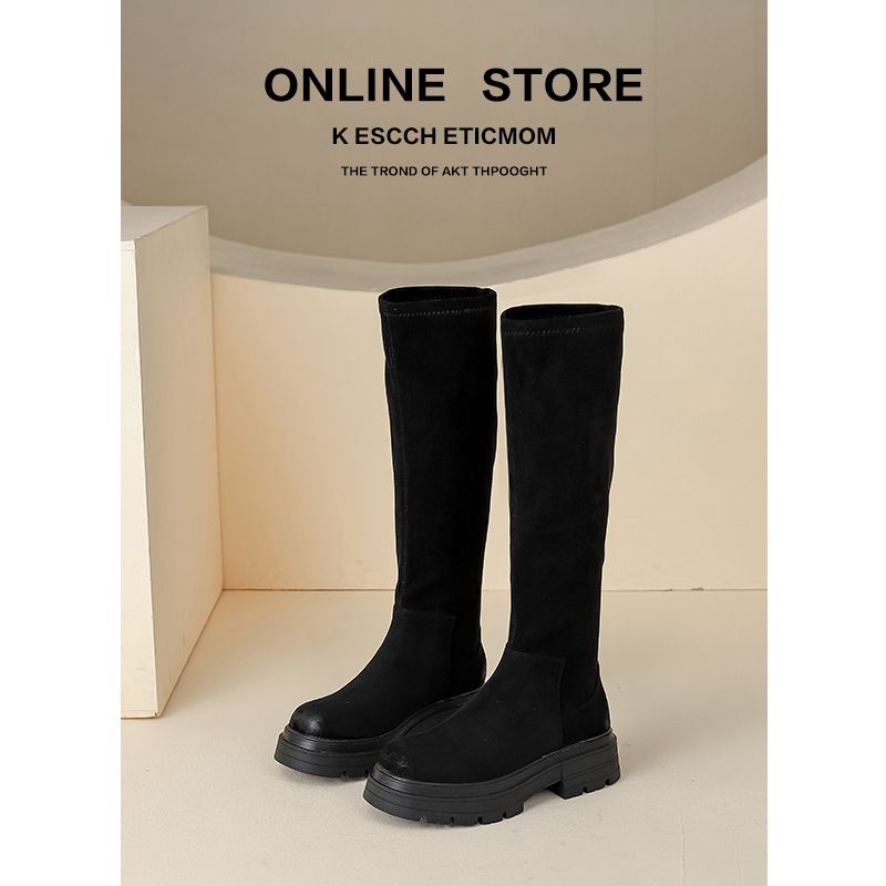 Suede Stretch Slim 2024 New Over-the-Knee Long For Women Thick Sole Plus Size Slip-On Riding Boots_vogvips.com