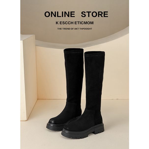 Suede Stretch Slim 2024 New Over-the-Knee Long For Women Thick Sole Plus Size Slip-On Riding Boots_vogvips.com