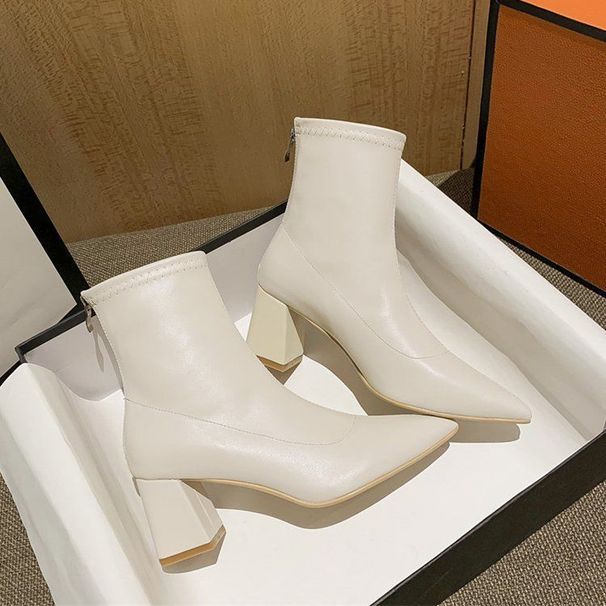 Pointed Toe White High Heel Short For Women Autumn Winter New Korean Style Slim Versatile Internet Celebrity Martin_vogvips.com