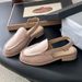 Women's Back Strap Loafer Mules 2025 New Xiaoxiang Genuine British Style Flat Bottomed One Foot Lazy Loafers Versatile Single Shoe Small Leather Shoe_vogvips.com