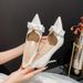 Women's Elegant Stiletto Heels White Wedding Shoes With Bow And Lace For Banquet Dresses Western Style High Heels_vogvips.com
