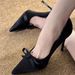 Bow High Heels Women's Pointed Head Satin Temperament Party Light Mouth Black Stiletto Shoes_vogvips.com