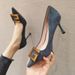 French High Women's Fine Heel Shoes, 2025 New Hundred Work Sexy Pointed Toe Single Shoes, Black Medium Heel_vogvips.com
