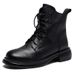 Top Layer Cowhide British Style Martin For Women, Round Toe, Lace-up, Genuine Leather, Low Tube, Winter Fleece-lined,_vogvips.com