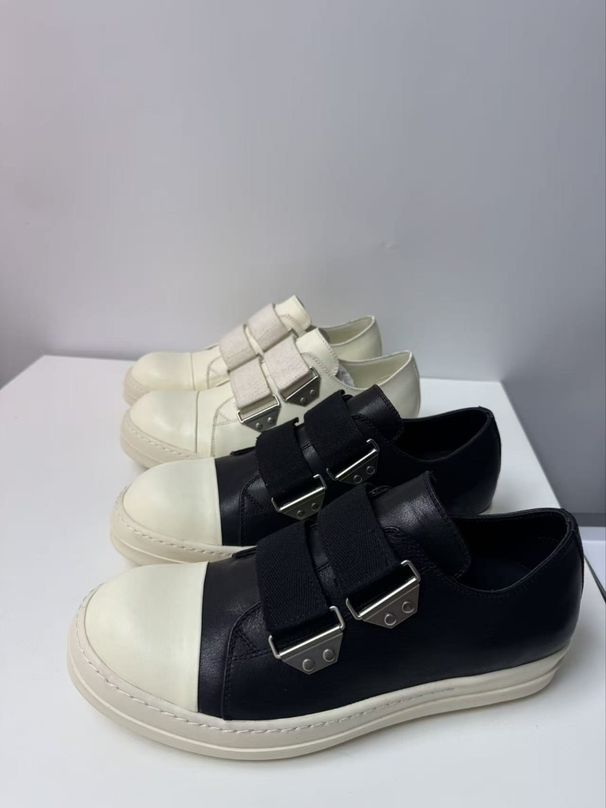 Spring/Summer Low Top Men's Slip-On Velcro Sneakers Genuine Leather round Toe Thick Sole Casual Couple Style 2026 New Fashion_vogvips.com