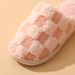 Autumn Winter Plush Simple Plaid Indoor Floor Couple Warm Cotton Slippers Dormitory_vogvips.com