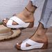 Slope Thick Soled For Women, Plus Size Round Toe Casual One Foot Kick, Solid Color Cross With Slope Heel Cool Slippers_vogvips.com