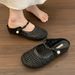 Hidden Wedge Woven Hollow Out Closed Toe Half Slippers For Women Outdoor 2025 Summer New Breathable Thick Sole Sandals_vogvips.com
