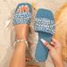 Women's Rhinestone Square Toe Slippers Summer Style Flat Sandals Casual_vogvips.com