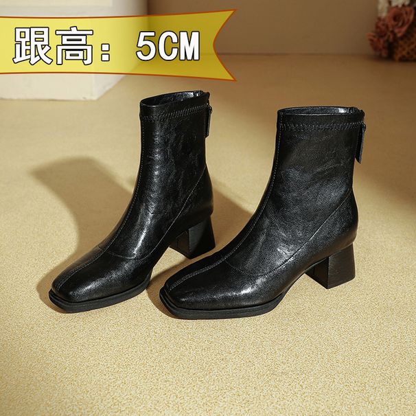 Women's Winter Boots Medium Boots 2025 New High Heel Short Boots Women's Brown Martin Boots Square Head Skinny Boots Thick Heel_vogvips.com