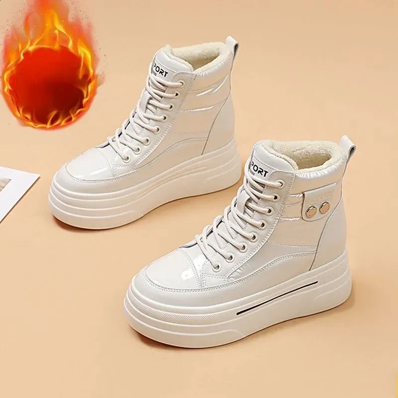 Black Winter Leather Snow Boots Womens and Fat Flat Platform Warm Short Shoes 240904_vogvips.com