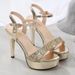 Fashionwaterproof Sequin One Buckle Thin Heel Super High Heel Wedding Banquet Fashion Women's Flats Sandals_vogvips.com