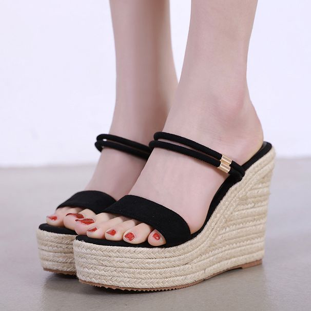 New Style Straw-woven Fashionable Summer Thick-soled Waterproof Platform Women's Sandals, Dual-use Wedge Heel Slip-on_vogvips.com