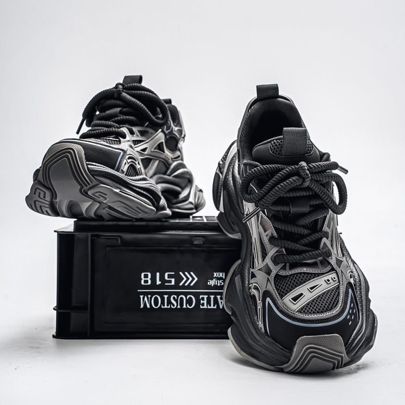 Men's Black Dad Shoes Soft Sole Non-Slip Height Increasing Running Sneakers For Student Outdoor Sports Walking Jogging Travel_vogvips.com