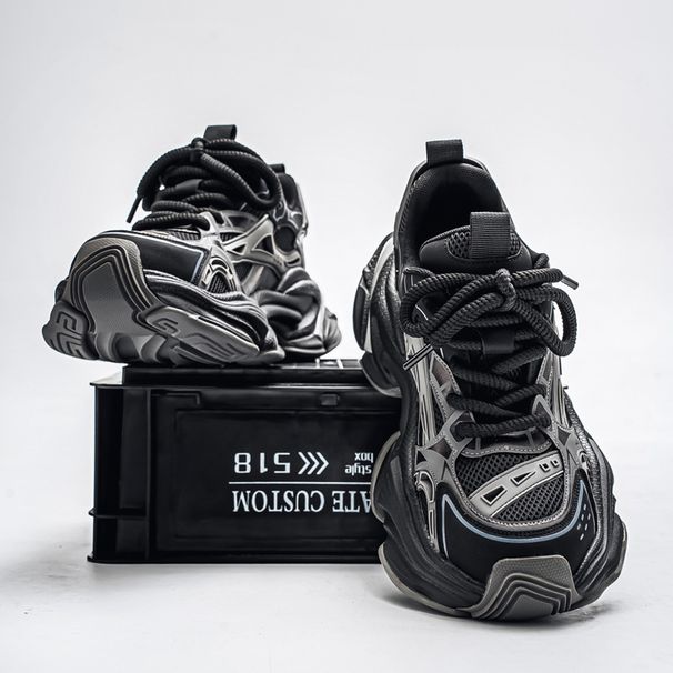 Men's Black Dad Shoes Soft Sole Non-Slip Height Increasing Running Sneakers For Student Outdoor Sports Walking Jogging Travel_vogvips.com
