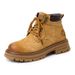 European Warm Series Couple Genuine Leather Yellow 2025 New Autumn Winter Men's British Style Short Thick Sole Martin Boots Women's Shoes_vogvips.com