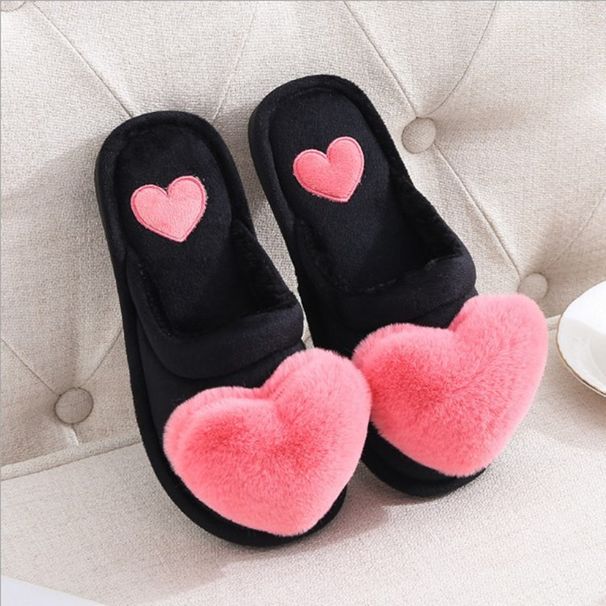 Autumn Winter New Big Heart Women's Warm Non-Slip Thick Sole Indoor Fashion Cute Fabric Cotton Slippers_vogvips.com