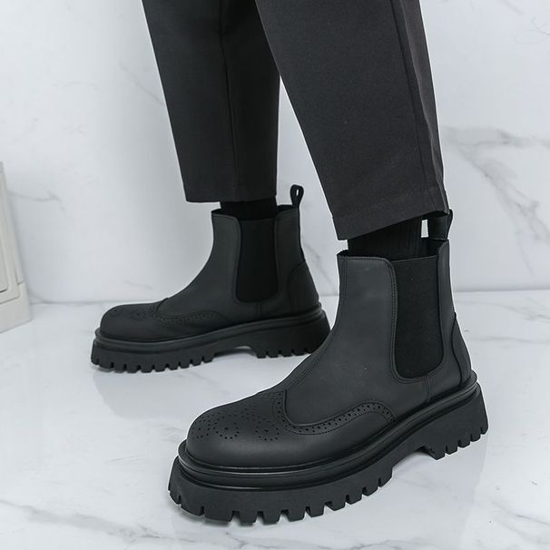 Men's High-top Martin British-style Short Winter Men's Shoes, Vintage Brogue Boots, Thick-soled Slip-on Chelsea Boots_vogvips.com