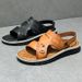 Men's Summer Outdoor Genuine Leather Sports Sandals Lightweight Soft Sole Beach Shoes Dual-use Driving Slippers_vogvips.com