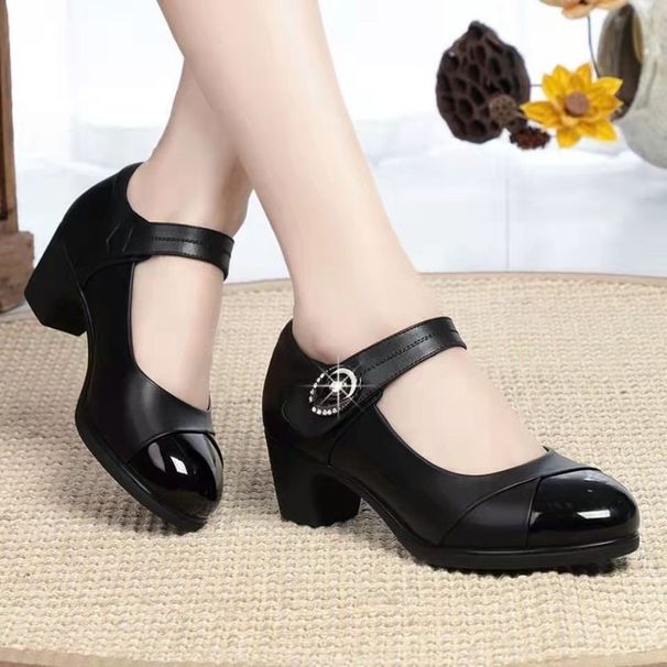 Spring Autumn New Small Leather Round Head, Soft Bottom, Shallow Mouth, Middle Aged Mom's With One Button And Thick_vogvips.com