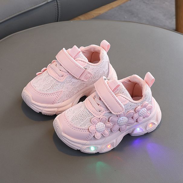 Children's Light-Up Dad 2026 Spring New Fashionable Girls' Flower Breathable Sneakers Baby Casual Shoes_vogvips.com