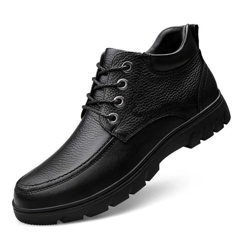 High Top Leather Shoes Gentleman Casual Big Head Shoes Large Size Fleece Boots_vogvips.com