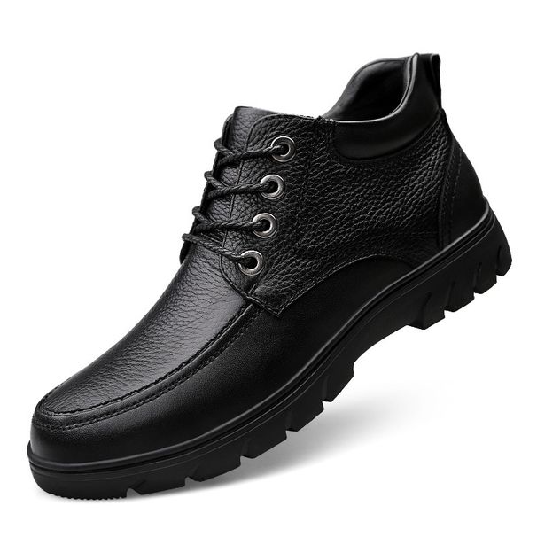 High Top Leather Shoes Gentleman Casual Big Head Shoes Large Size Fleece Boots_vogvips.com