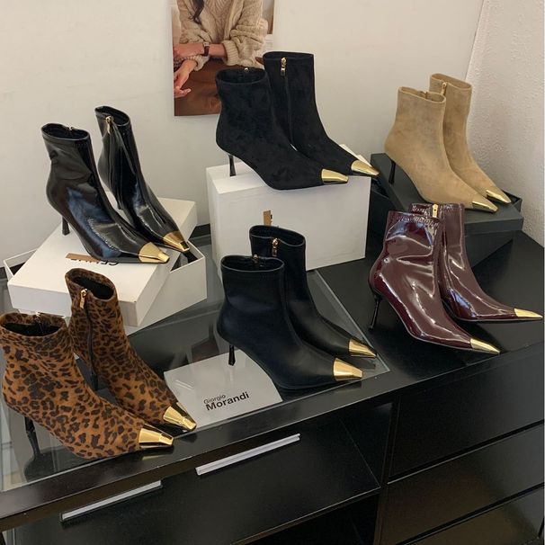 2025 Autumn Winter New Metal Iron Toe Pointed High Heel Sexy Slim Boots European American Style Side Zipper_vogvips.com