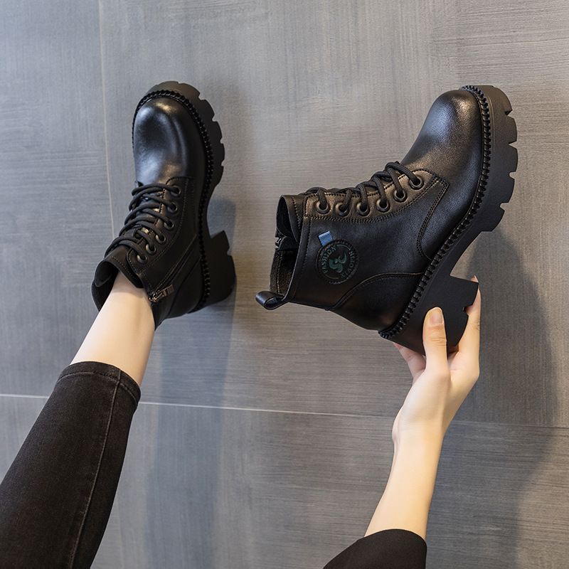 Martin Boots Women's British Style Short Boots Leather Surface Thick Sole Heightening Retro Boots Women_vogvips.com