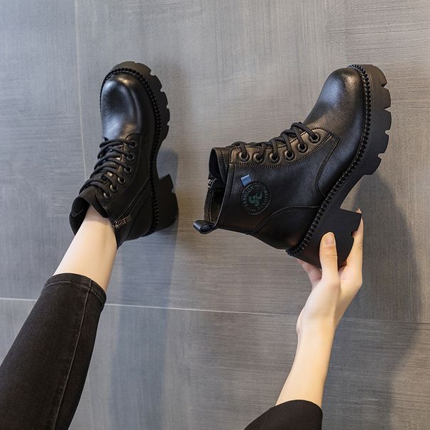 Martin Boots Women's British Style Short Boots Leather Surface Thick Sole Heightening Retro Boots Women_vogvips.com