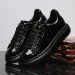 Unisex Patent Leather Glossy Platform Sneakers Lace Up Round Toe Couple Casual Walking Fashion Shoes_vogvips.com