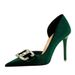1363-K78 High Heels Slim Heel Shallow Mouth Pointed Side Hollow Thickened Suede Diamond Buckle Bow Single Shoe_vogvips.com