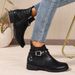 Women's Plus Size British Style Side Zipper Mid-Calf Martin Boots – Comfortable Round Toe Casual Boots With Buckle Detail_vogvips.com
