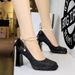 9983-H79TP Korean Style Sequin Pearl Strap Women's Square Toe Shallow Mouth Chunky Super High Heel Waterproof Platform_vogvips.com