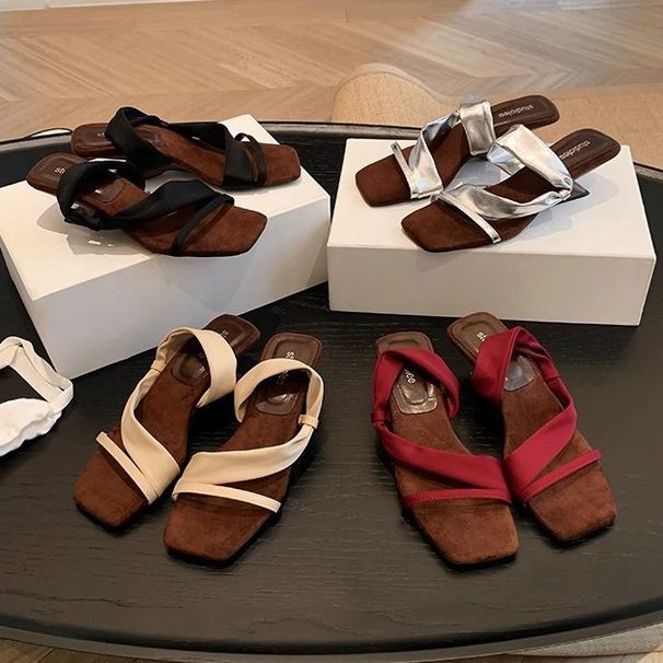Grape Mom's Style Women's Chunky Heel Sandals 5.5cm Elegant Square Toe Single Strap Open Toe Wedge Shoes for Summer_vogvips.com