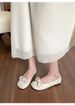 Bow Ballet Single Shoes Women's Shallow Mouth Flat-bottomed French Silver One-Pedal Beanie Shoes_vogvips.com
