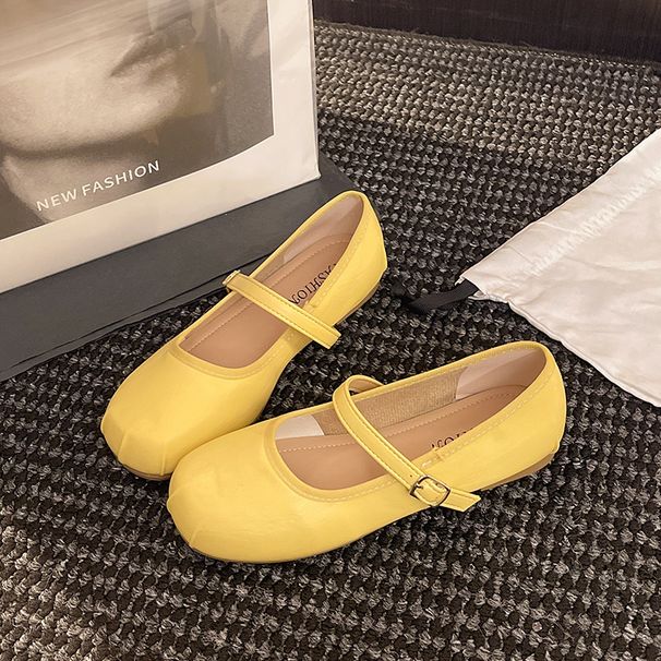 Versatile Square Head Pleated Word With Soft Bottom Flat Bottom Shallow Mouth Ballet Mary Jane Women's Single Shoes_vogvips.com