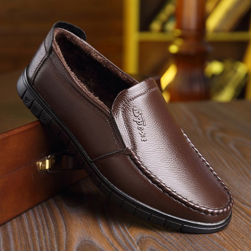 Suitable For All Seasons Dad Cowhide Autumn Genuine Leather Soft Sole Elderly Middle-aged Casual Style Men's Single Shoes_vogvips.com