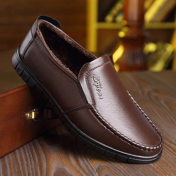 Suitable For All Seasons Dad Cowhide Autumn Genuine Leather Soft Sole Elderly Middle-aged Casual Style Men's Single Shoes_vogvips.com