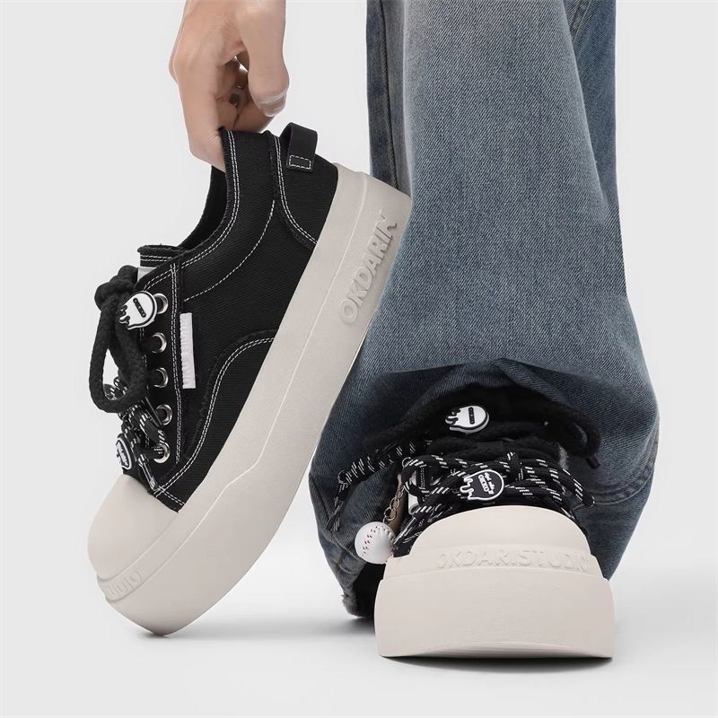 Basic Men's Sneakers, Niche Thick-soled Trendy 2026 Spring New Casual Versatile Breathable Washed Denim Shoes_vogvips.com