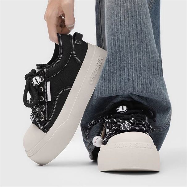 Basic Men's Sneakers, Niche Thick-soled Trendy 2026 Spring New Casual Versatile Breathable Washed Denim Shoes_vogvips.com