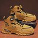 European Warm Series Men's Martin Autumn Winter New Rotating Buckle Thick Sole Work High Top Trendy Shoes Versatile Height Increasing Yellow_vogvips.com