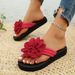 36-44 Women's Handmade Flower Decorated Flip Flops Slippers For Beach Vacation Casual Comfortable Flat Sandals Red Shoes_vogvips.com
