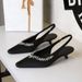 Pointed Low-heeled Shoes, Light-mouth Back Strap, Satin Women's Shoes, Rhinestone Chain, Empty Wine Glass And Comfortable Single Shoes._vogvips.com