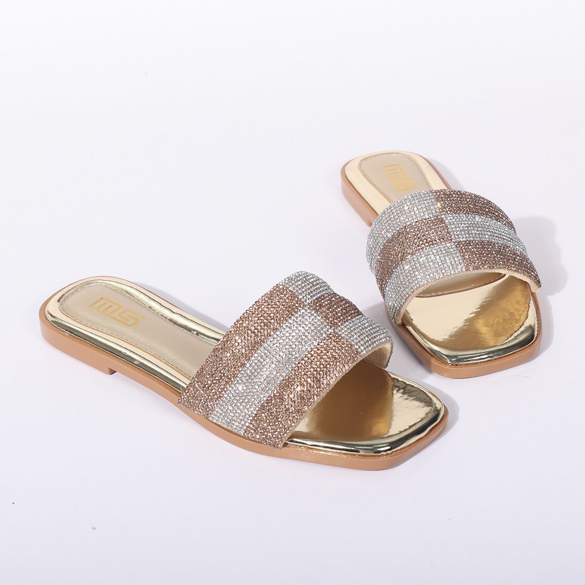 MS Glitter Flat Sandals - Crystal-Embellished Slide Slippers For Women, Breathable & Lightweight Summer Shoes For Beach, Casual & Daily Wear_vogvips.com