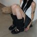 Women's Black Openwork Platform Sandals Retro Studded Bow Ballet Style Shoes With Detachable Cross Straps Two-Way Design_vogvips.com